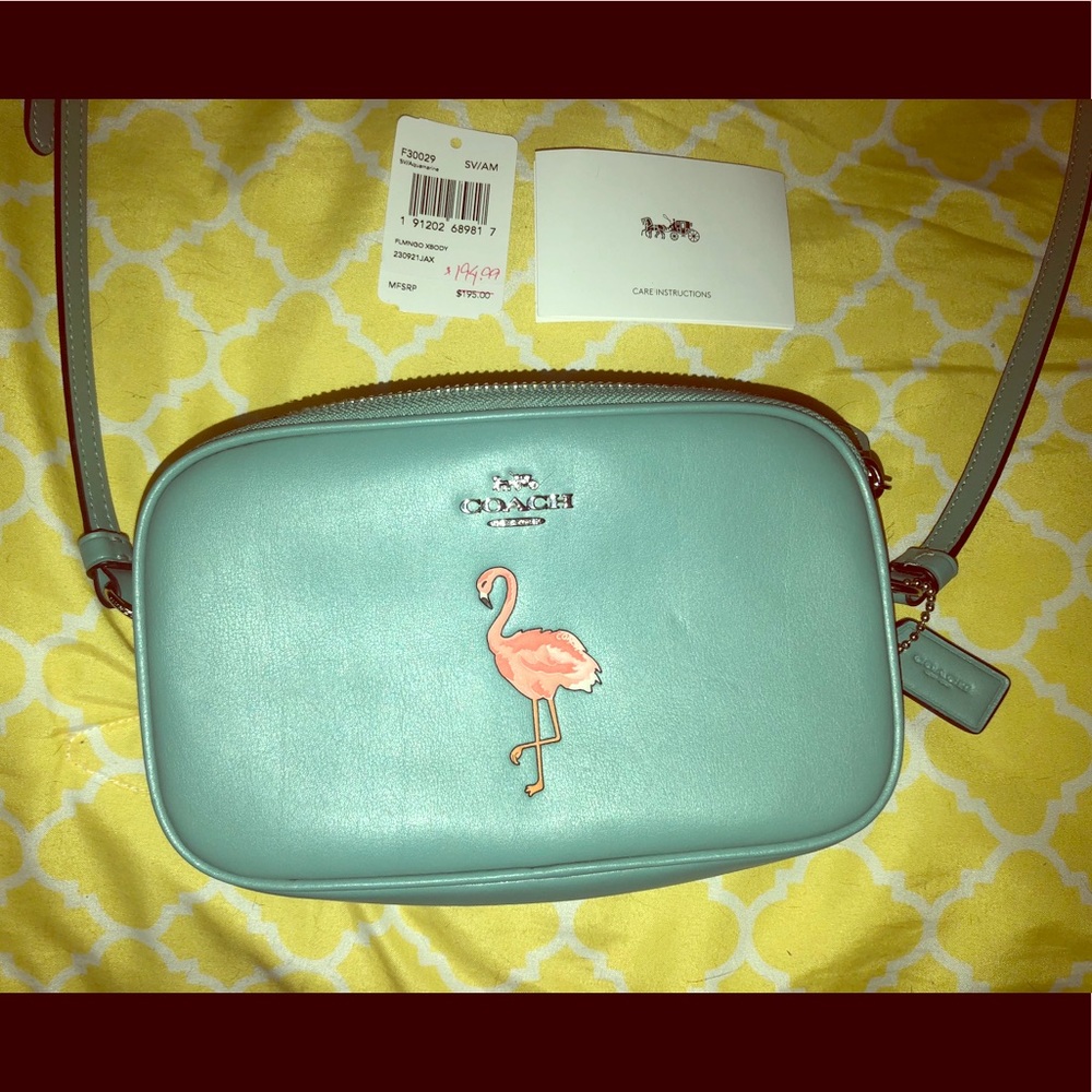 Teal flamingo COACH bag cross body